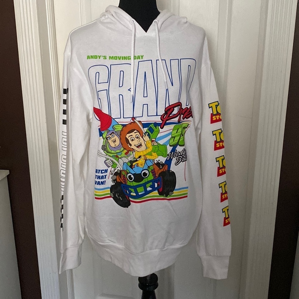 Disney Pixar Toy Story Buzz Lightyear Woody Grand Prix Hoodie Sz M NWOT Mens